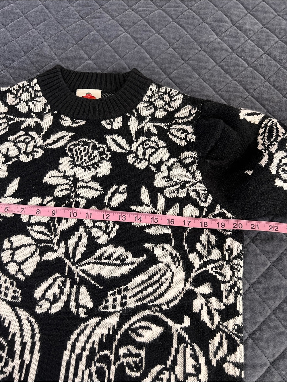 Farm Rio Sweater Dress Women’s Medium Cashew & Birds Floral Chunky Knit L - Picture 7 of 11